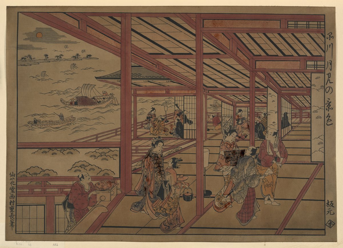 品川でお月見をする人々(江戸時代の浮世絵)
