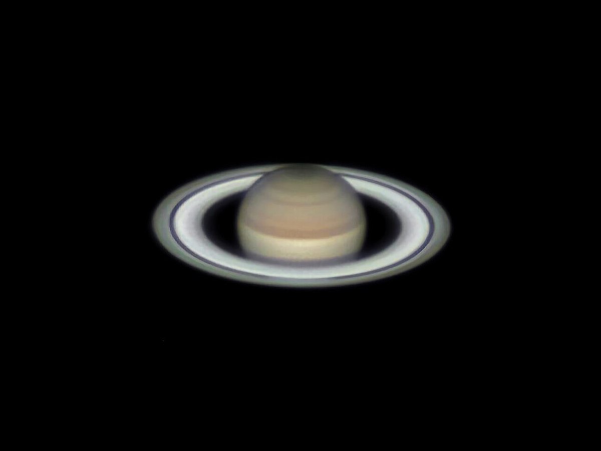 望遠鏡で写した、衝のころの土星と輪（2019年）